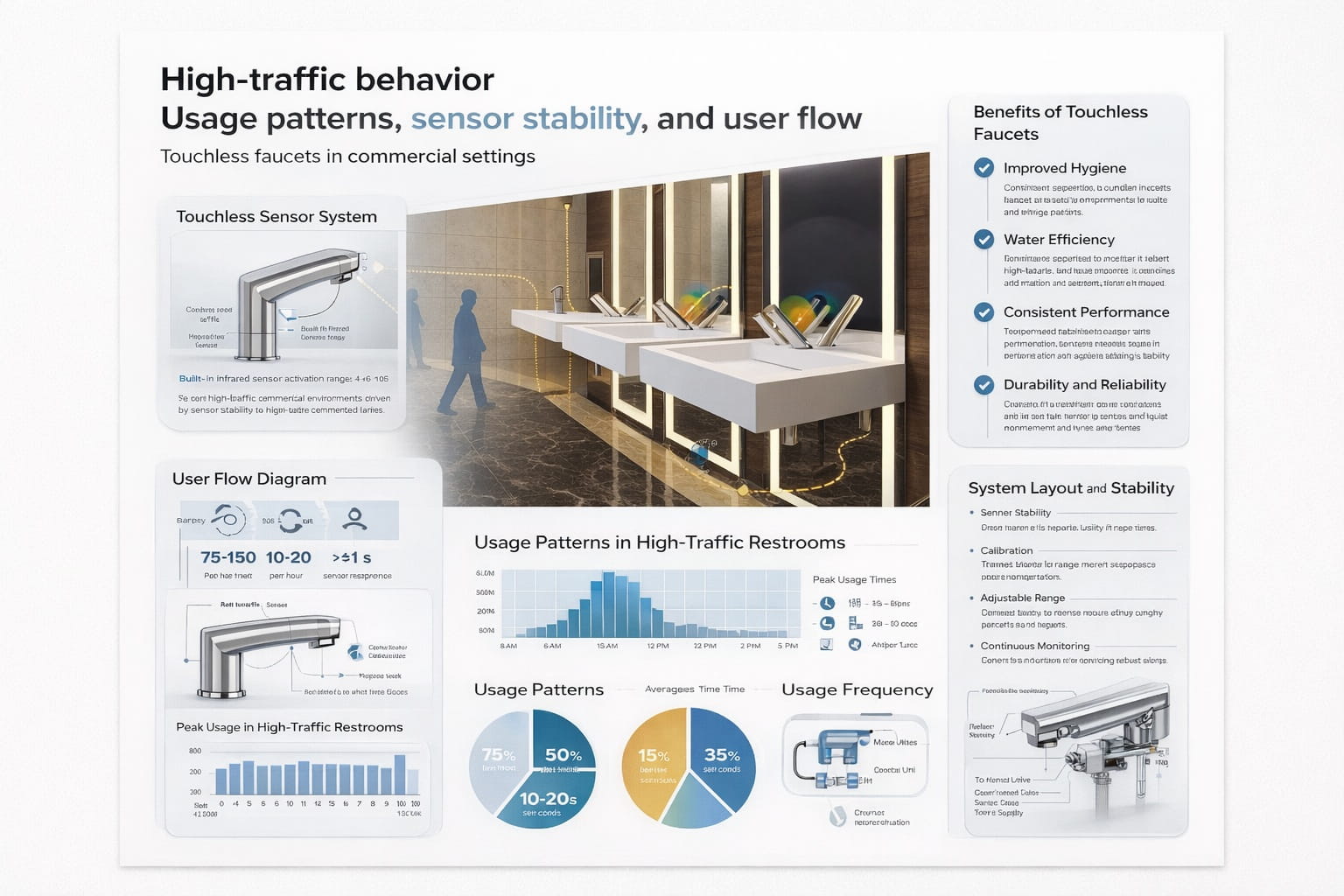 High-traffic multi-sink restroom setting