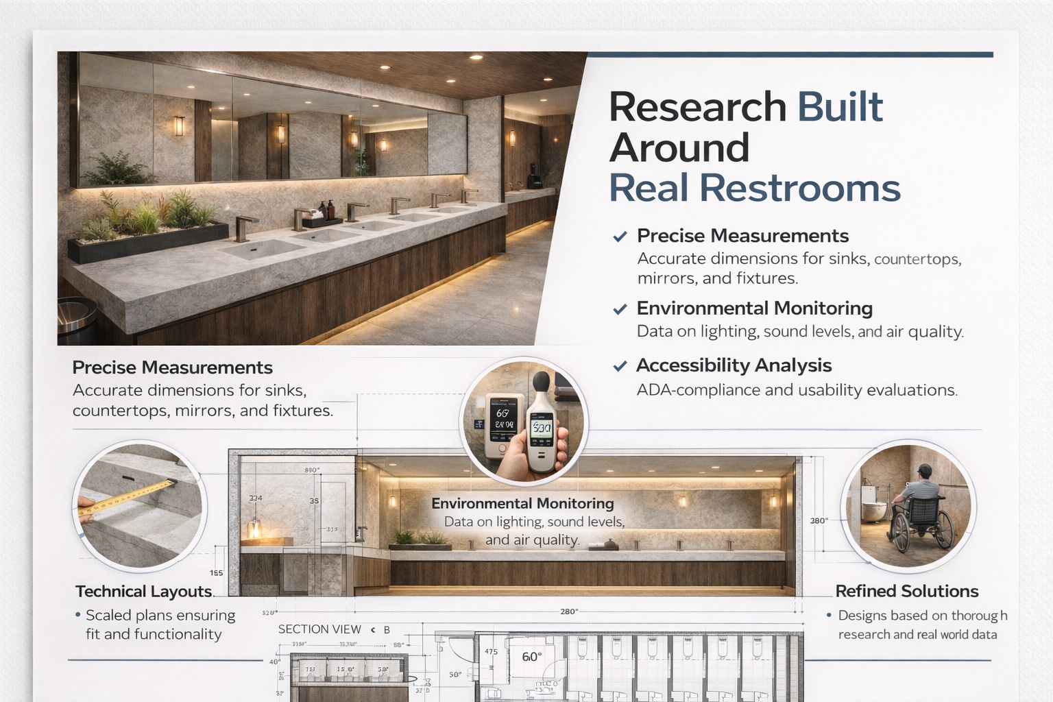 Commercial restroom sink area for real-world testing