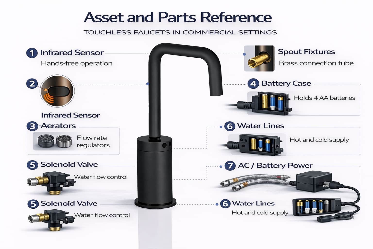 Commercial sensor faucet model used for project planning and parts tracking