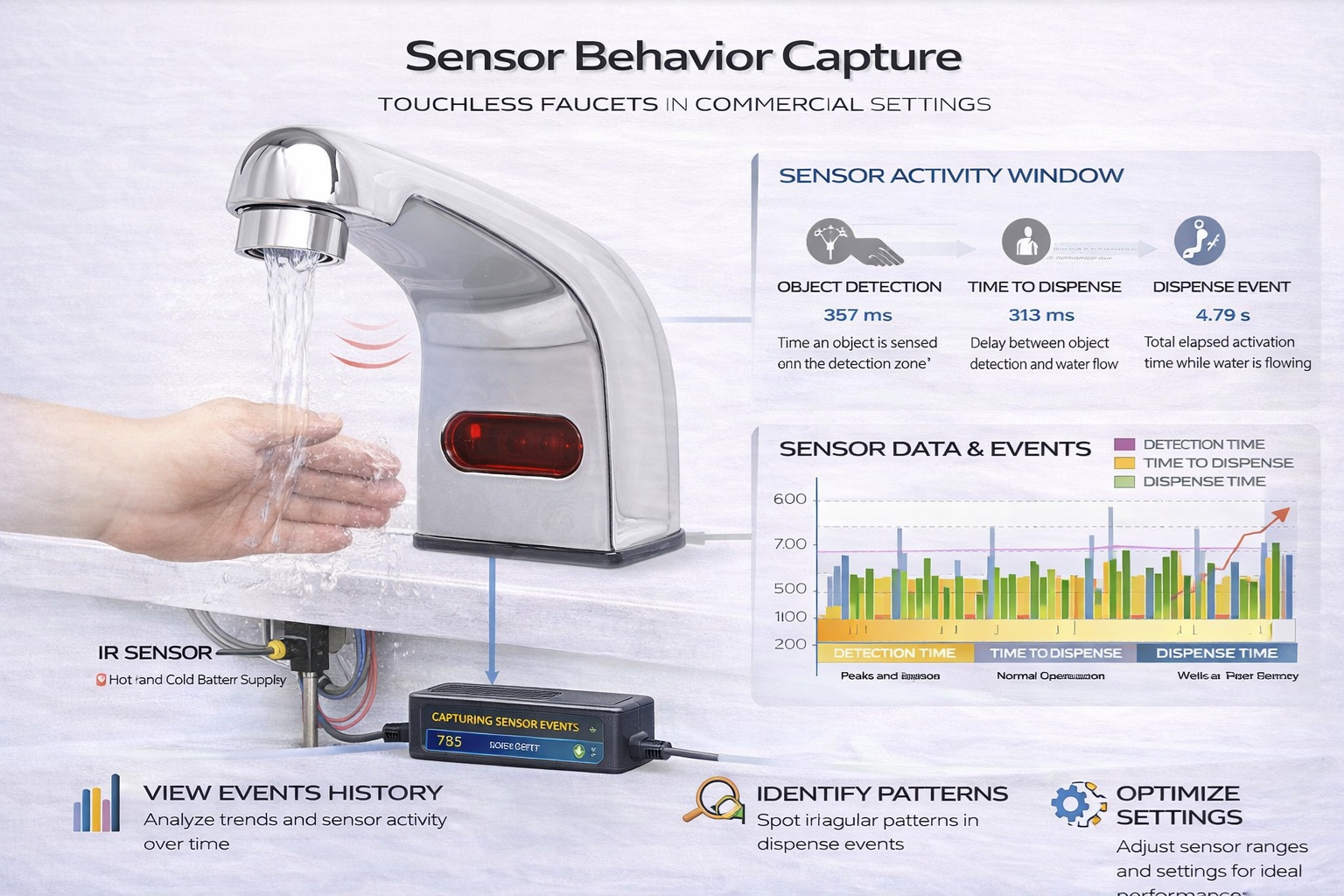 Touchless faucet motion sensing shown during field testing