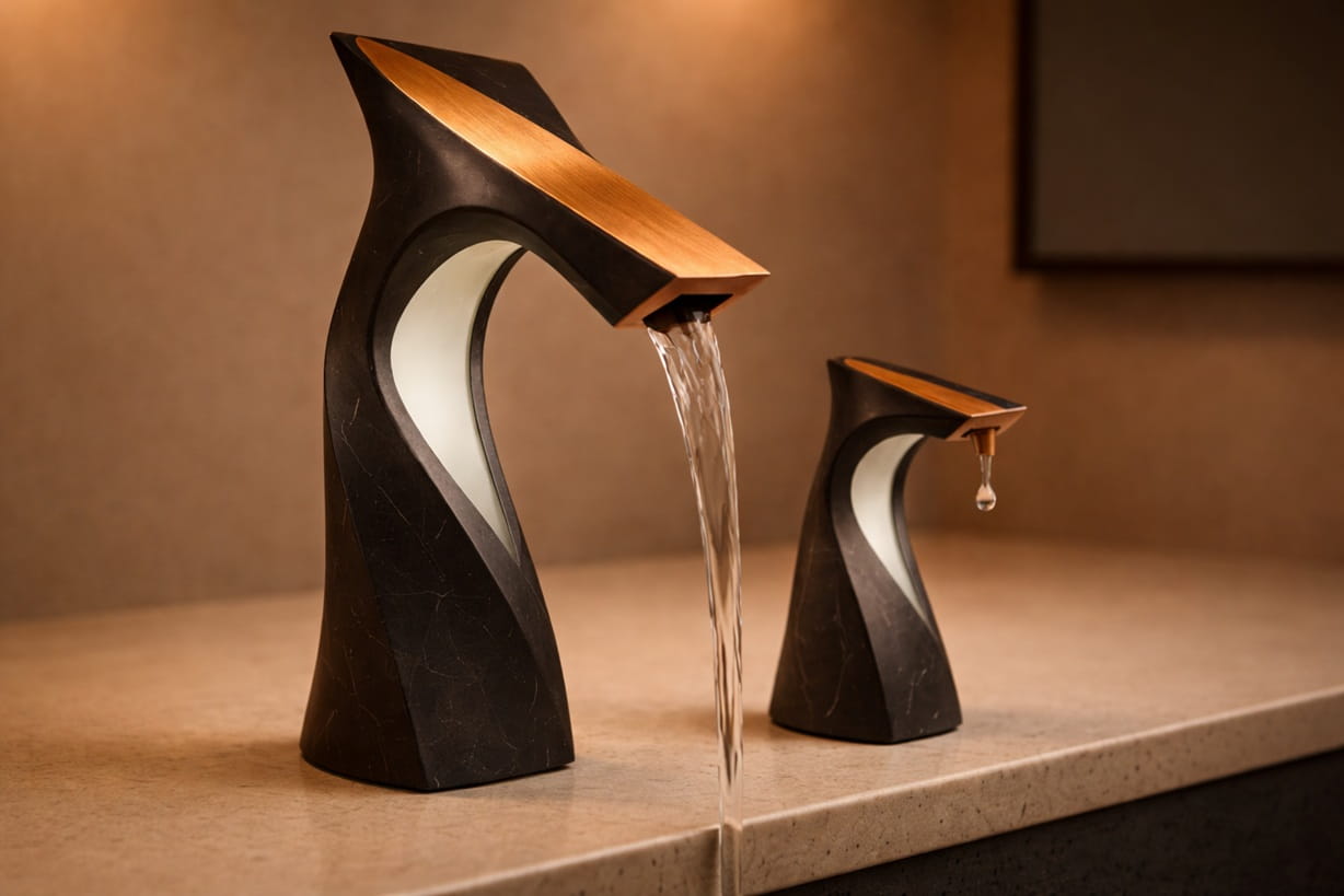 Modern touchless faucet supporting hygiene and water conservation in hotel bathrooms