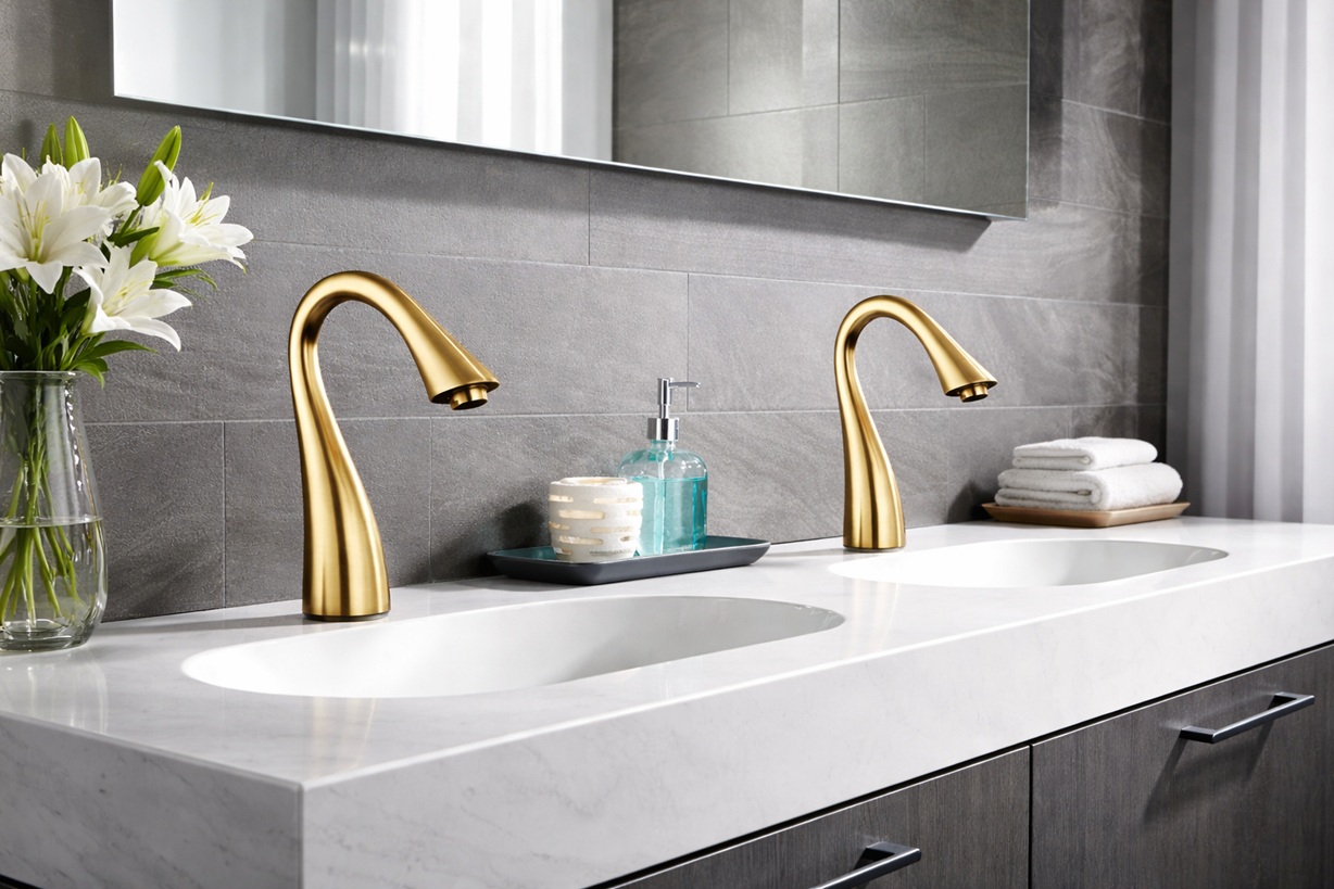 Luxury bathroom vanity with polished chrome sensor faucet finish