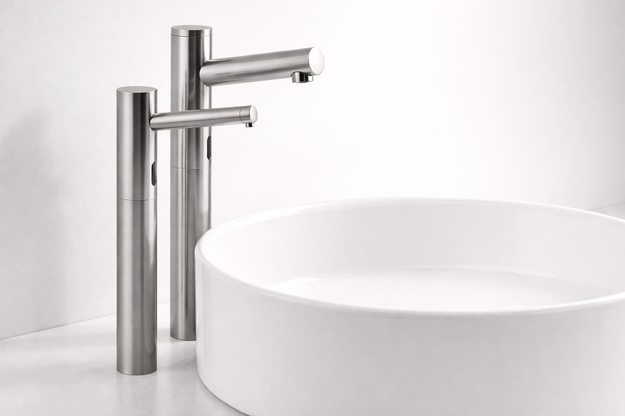 Legacy airport restroom renovation with hardwired touchless faucet installation and coordinated maintenance access