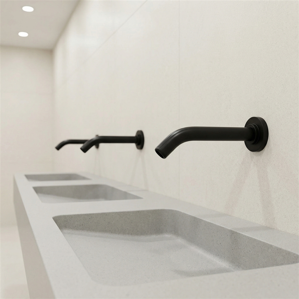 Airport terminal restroom renovation with electrical planning for hardwired touchless faucet systems