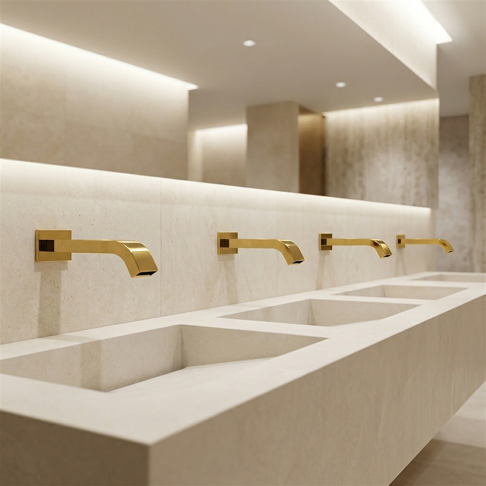 Commercial sensor faucet coordinated with restroom accessories and service components