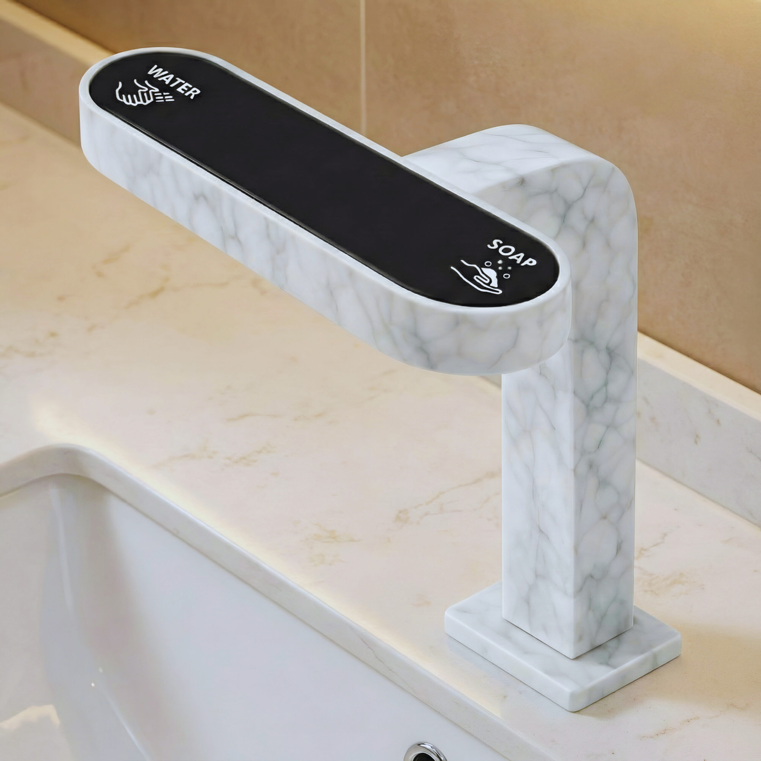 Fontana Glacier Series White Marble Stone 2 in 1 Automatic Faucet With Soap Dispenser