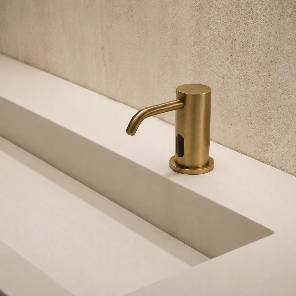 Chrome commercial sensor soap dispenser with a curved deck-mounted dispensing spout