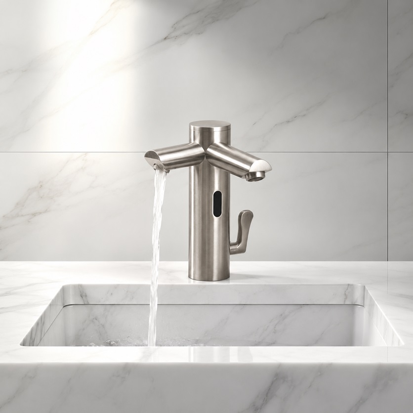 Commercial dual sensor faucet and automatic soap dispenser used in a touchless restroom review
