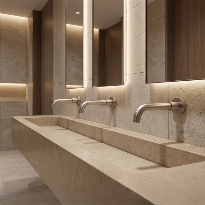 Commercial sensor faucet for high-use restroom research and specification planning