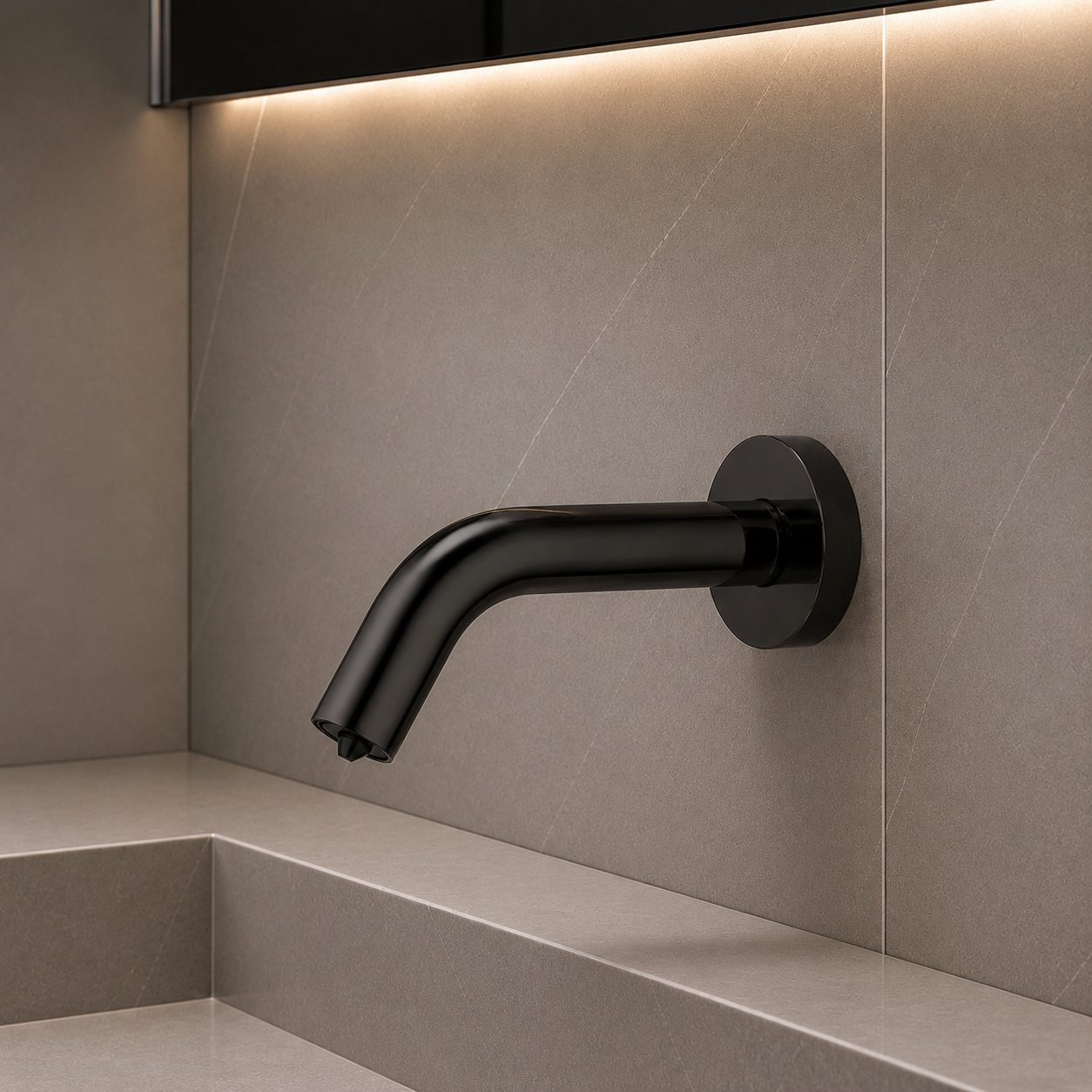 Chrome wall-mounted automatic soap dispenser for a high-traffic commercial restroom