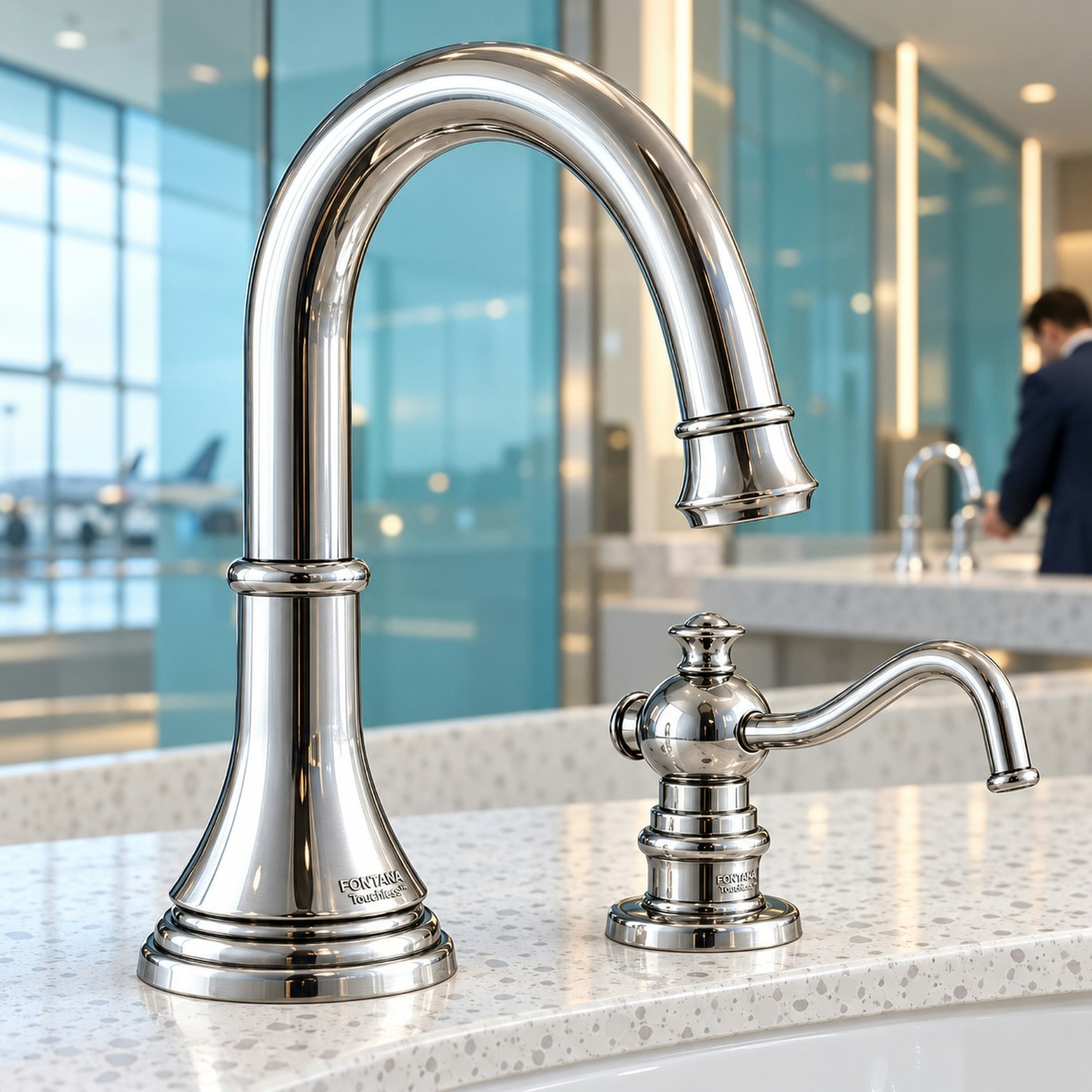 Modern lavatory interior representing sensor faucet evaluation