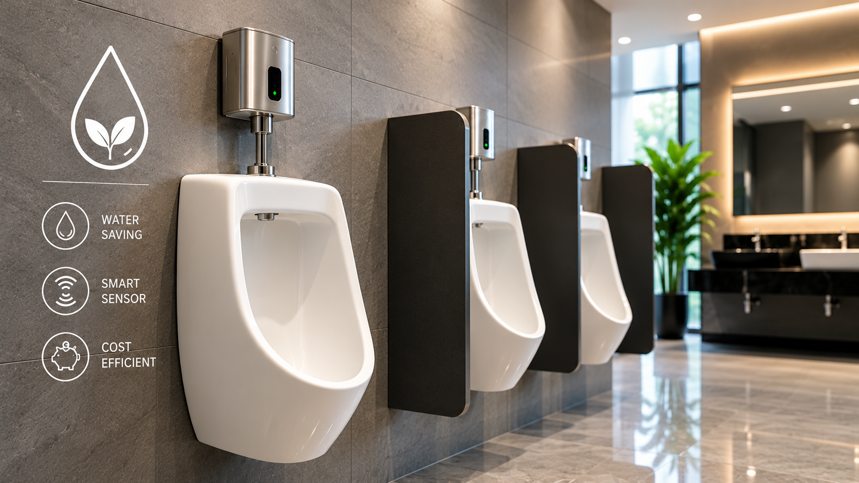 Modern high-end commercial restroom interior